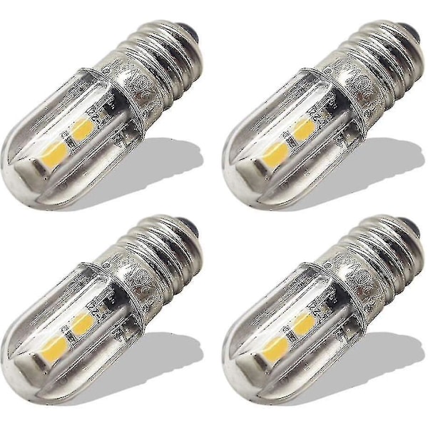 E10 LED Pære 220v 230v AC Energibesparende LED Indikatorlys 8mm Skruebase 3030 4smd LED Chipset Opgraderingspære, Varm Hvid (4-pak) --(WR)