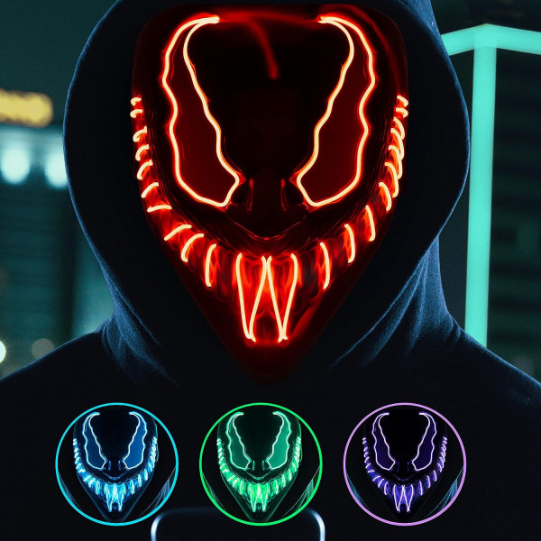 Coselena LED Halloween-masker med 3 ljusl?gen | Demon ansiktsmasker | Halloween kostym skr?mmande mask Red