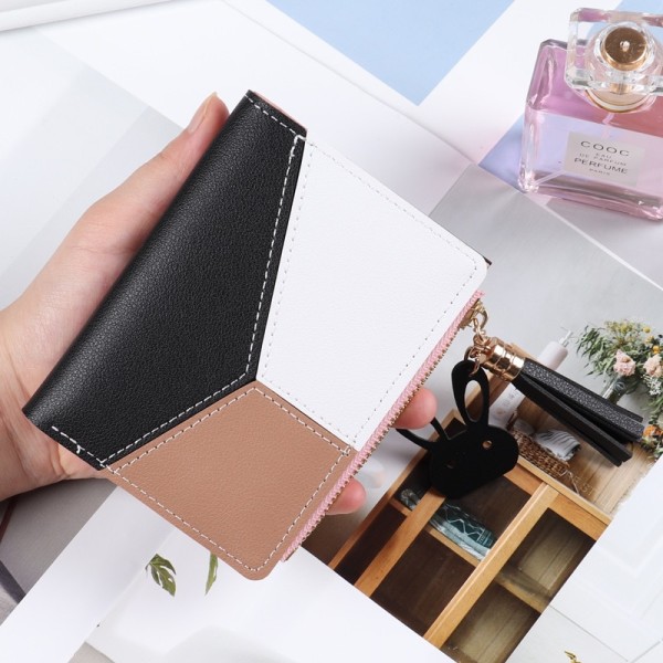 Liten plånbok för kvinnor, flickor, Bifold Slim PU-läder (svart)