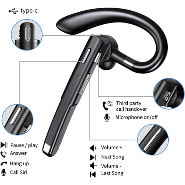 Langaton kuulokemikrofoni yrityskäyttöön, 450 mAh latauskotelo, sisäänrakennettu mikrofoni, melunvaimennus, handsfree-urheilukuulokkeet