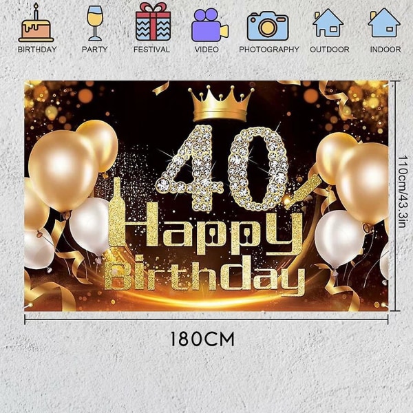 Sort banner i sort og guld til 40-års fødselsdag