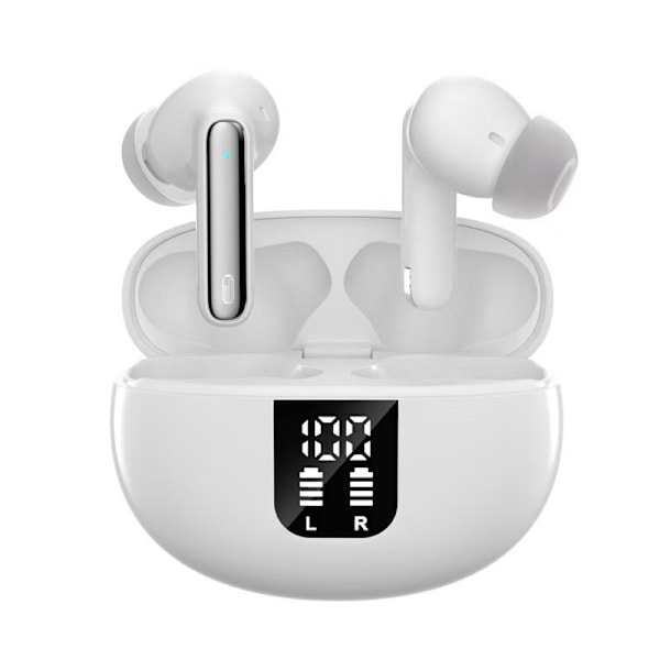 HONGDE Trådlösa Hörlurar Bluetooth, Lång Speltid, LED Strömdisplay, IP7 In-Ear Hörlurar med Mikrofon för iPhone Android white