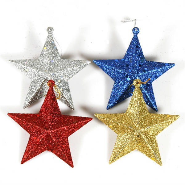 Julepynt, 24 stk 3D glitterstjernedekorasjoner