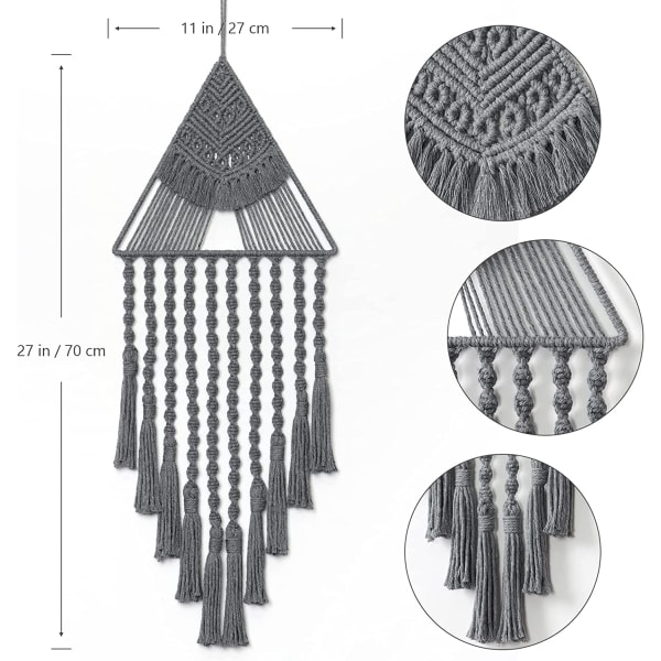 Spidsvævet vægophæng drømmefanger trekant kvast (grå)