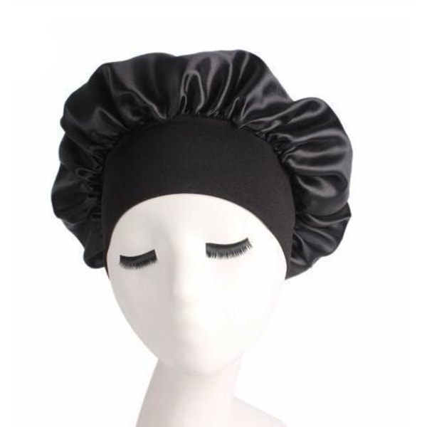 2 stk. Plus Size Satin Silke Hat Sovehætte Hætte Sort