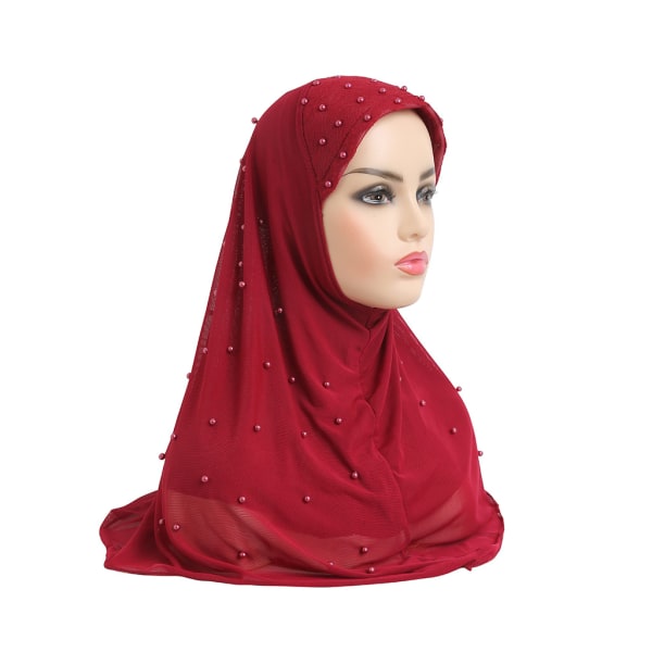 Chiffon muslimsk hijab - dobbelt mesh pyntet hijab - rødbrun