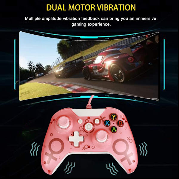 Kablet spillkonsollkontroller kompatibel med Xbox One, (rosa)