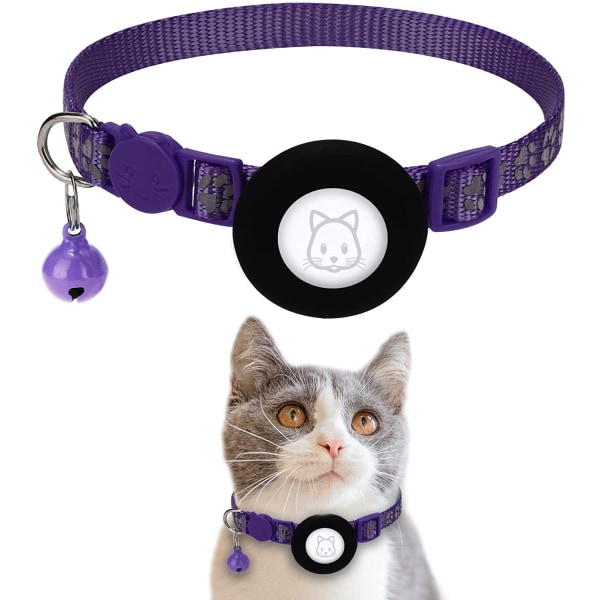 justerbar AirTag Cat Collars Reflekterende Air Tag Med Klokke purple