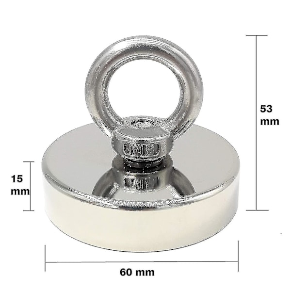 Erittäin vahva neodyymimagneetti 120 kg - Vahva magneetti - Täydellinen magneettikalastukseen - 60 mm neodyymilenkillä