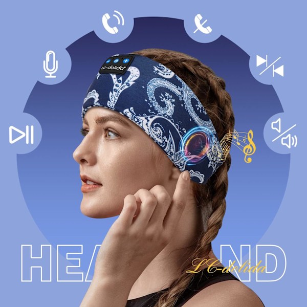Sovhörlurar Bluetooth Pannband Musik Pannband Trådlöst Pannband Hörlurar med Tunna HD Stereo Högtalare Perfekt för Sidosovare Sport Y