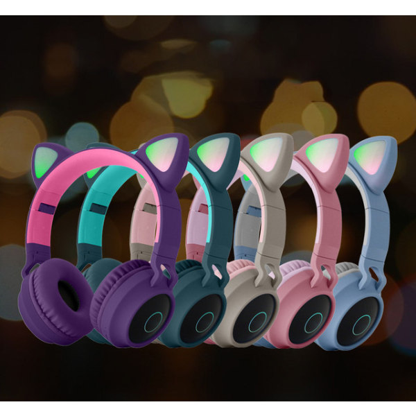 Bluetooth-headset med katteører, spillheadset Purple Pink