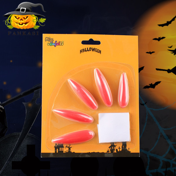 2 stk. falske negle cosplay fingerspidser fest halloween negle rød