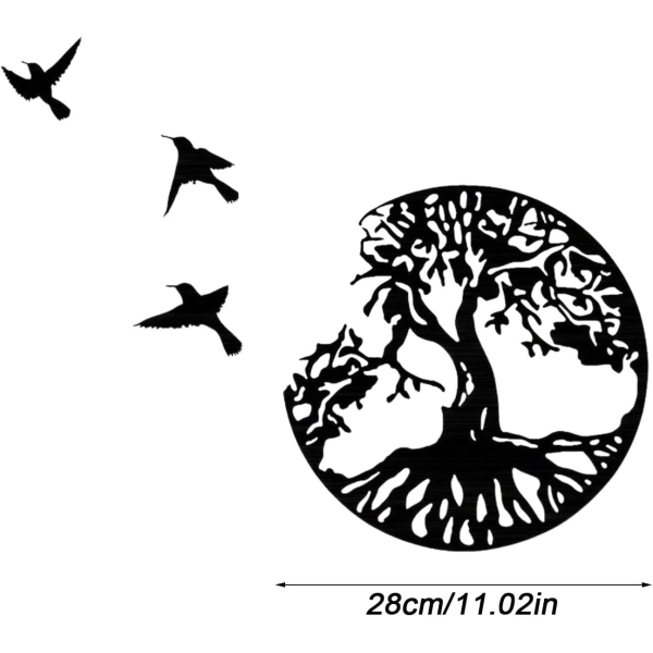 Metallinen seinäkoristelu Elämänpuu ja lintukoristeet Musta - 28CM/11,02in Seinäkoristeet Elämänpuukoristeet Metalliseinäkoristeet Moderni