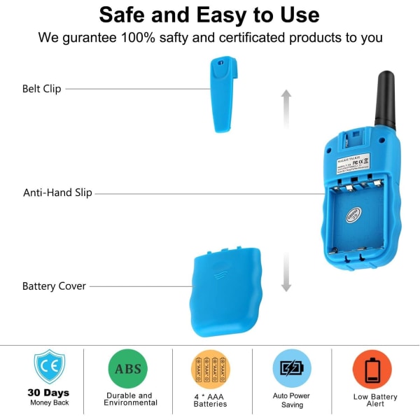 Handhållen walkie-talkie T388 för barn (blå, 2 st)
