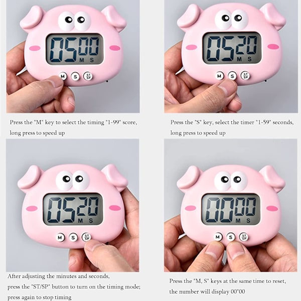 Magnetiska digitala timers, kökstimer digital väckarklocka (rosa)