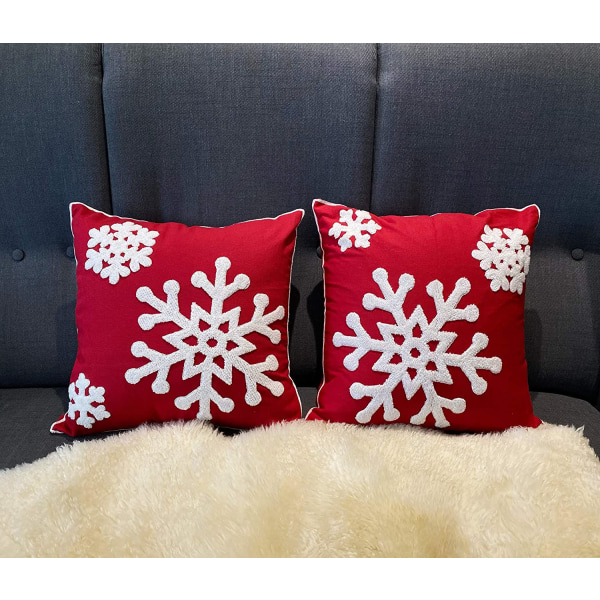 Red Christmas Throw Pillow Cover Snowflake 18x18 Pillowcases