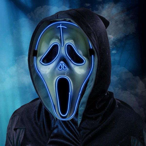YEHUARIS Halloween-maske, Purge LED Light Up Mask for voksne m?n, kvinner, barn, skr?mmande gl?dmask med 4 ljusl?gen Blue