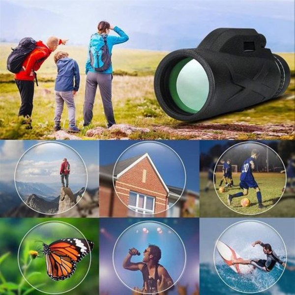 Monokulær kikkert, 80x100 højtydende prisme kikkert, med smartphoneholder & stativ