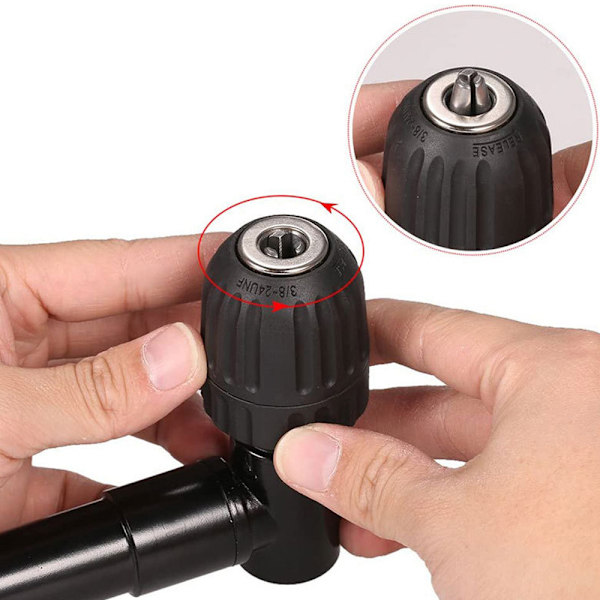Självspännande 90° Vinkelchuck Snabbkoppling Borrchuck Vinkelhuvud Chuck Bits Adapter Vinkelborr