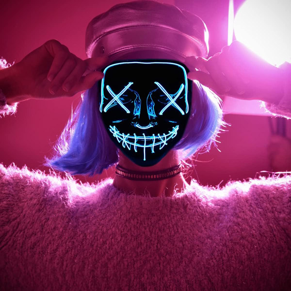 Halloweenmasker, LED Purge Mask, LISGO Light Up Mask, Skr?mmande masker med 3 lysl?gen masker Blue