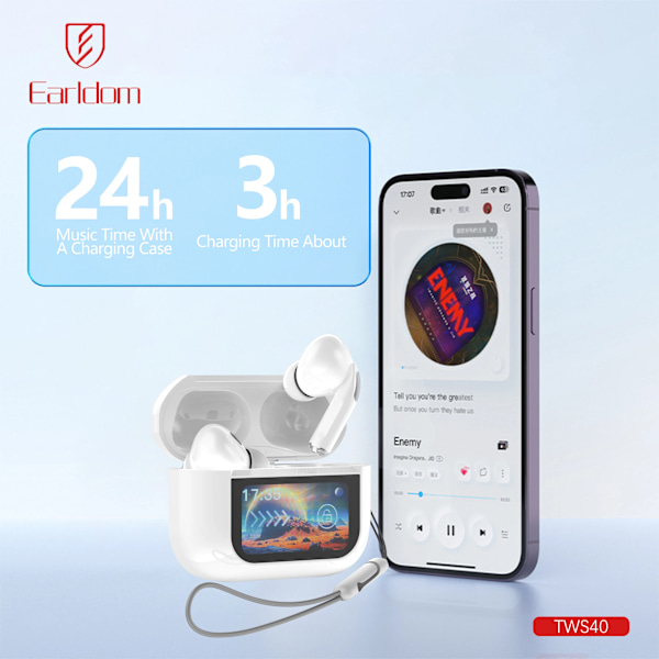 Earldom ANC ENC tws ørepropper med digital LCD berøringsskjerm trådløse in-ear hodetelefoner høy kvalitet støydemping TWS40 White