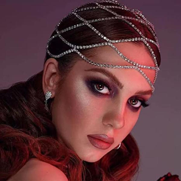 Designer Crystal Head Chain Silver Cap Tiara Party
