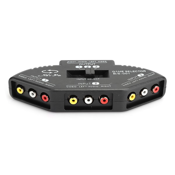 3 i 1 ut lyd og video RCA splitter svart bryter med AV-kabel for DVD VCD VCR Svart