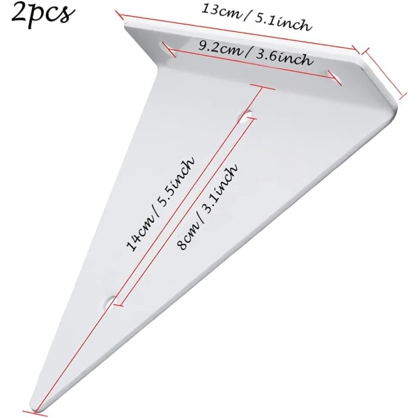 2 stk. Metalvæg Hyldebeslag Trekant Usynlig Hylde (Hvid)