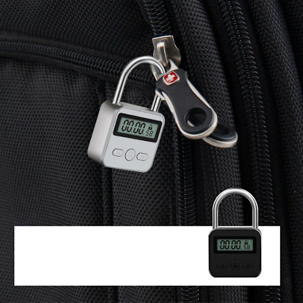 Metallisk TidtagarLås LCD-Skärm Multifunktionell Elektronisk Tid 99 Timmar Max Tidtagning USB Laddningsbar Tidtagarhänglås Silver [DB]