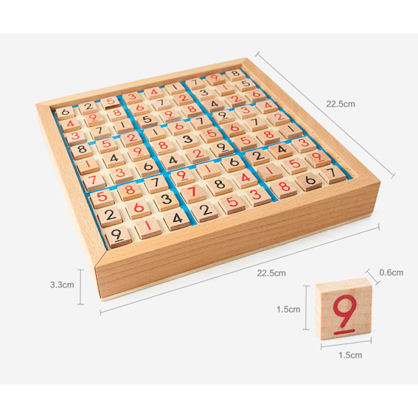 Träsudoku brädspel, matematiskt pussel kontorsleksaker, blå