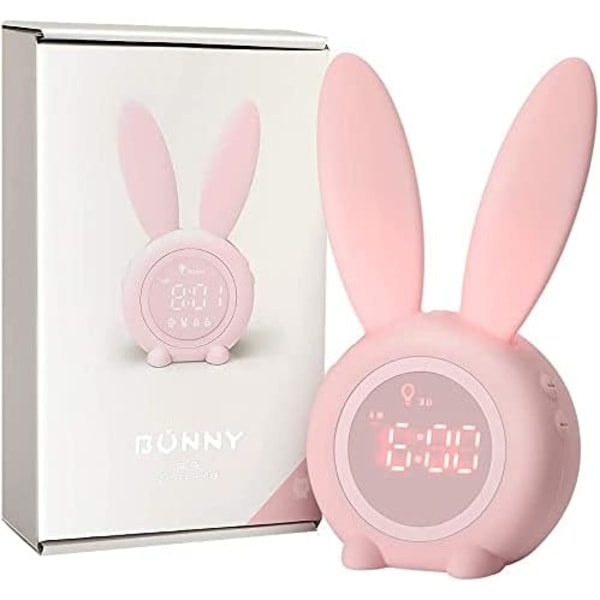 Vækkeur til børn, kaninvækkeur, babylysvækkeur til børn kaninmønster vækkeur, sæt til piger lys vækkeur Snooze-funktion Magnetinsta Pink