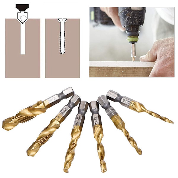 6 stk komposit tappning bits hexagonale skaft bor Short