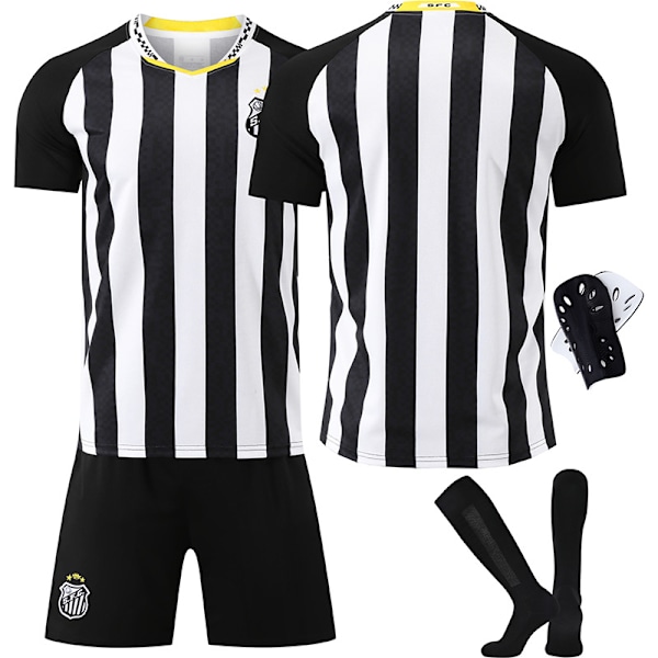 2025-2026 Santos udebanetrøje nr. 10 Neymar kortærmet fodbolduniform til børn, mænd og kvinder, dragtversion{HONGDE} No. 10 socks + protective gear XXXL