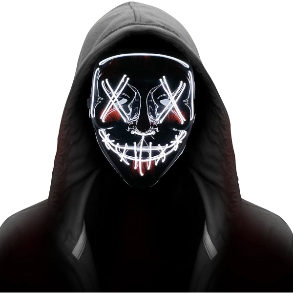 SOUTHSKY LED Mask Light Lysende Full Black Mask Neon Lights Blinker EL Gl?dande F?r Halloween Kostym Cosplay Party White Light