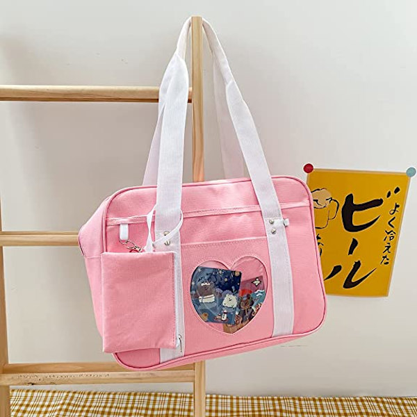 Väska Skolväska Stor Axelväska Handväska Flickor Duffel Handväska-Rosa
