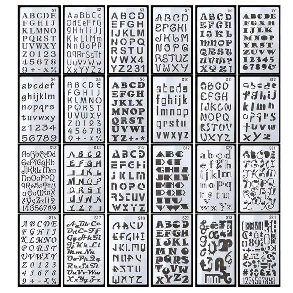 24 ark bogstavnummer stencils 4x7 tommer alfabet stencil plast