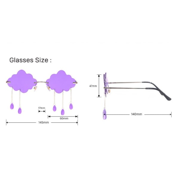 Cloud Rimless Sunglasses Cloud Rain Drop Shaped Disco Black