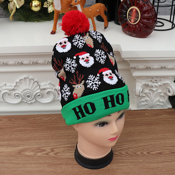 Julhatt, LED-julmössa Ljus upp stickad hatt Färgglad #1