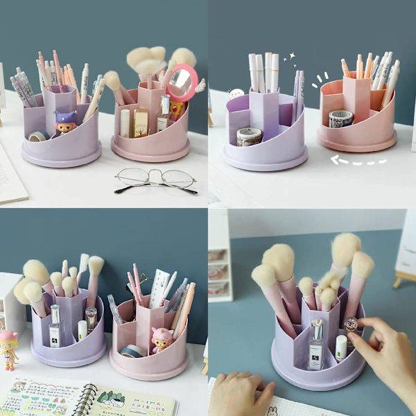 360° roterende blyantholder, makeupbørsteholder, pink