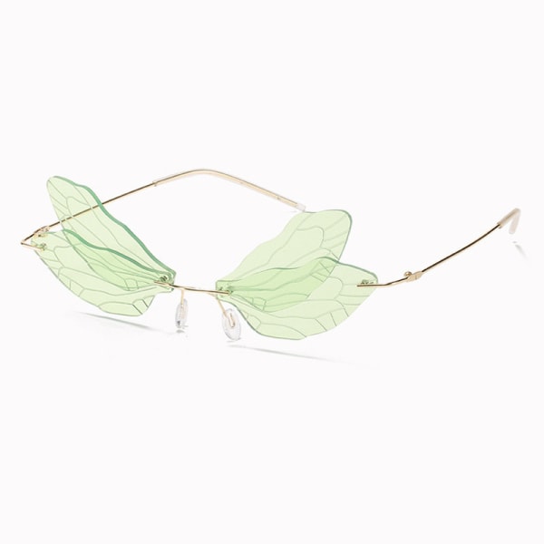 Dragonfly Wing Shape Solglasögon för kvinnor/män Ramlösa gröna