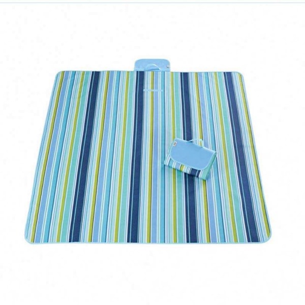200x200cm picknickduk/portabel fuktsäker strandmatta. blå farge randmønster C