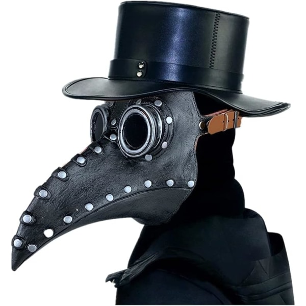 Nircho Plague Doctor Mask, Latex Black Long Nose Bird Nokka Mask Halloween Rekvisita Kostym Nit Steampunk Gothic Cosplay Retro Bird Mask
