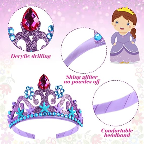 Prinsessa Tiara Crown Crystal, pukeutuvat hiustarvikkeet, violetti