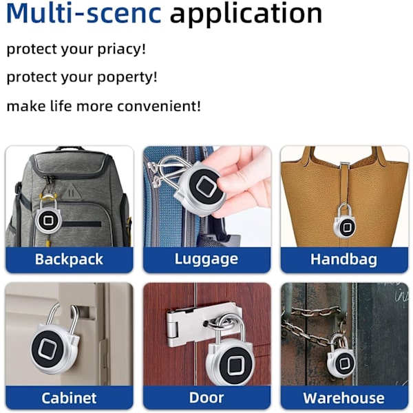 Smart fingeravtryckslås, Bluetooth-hänglås, vattentät