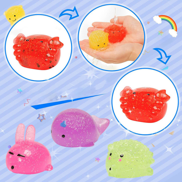 8 kappaleen jättimäinen glitter mochi squishy lelu squishy eläin stressilievitys