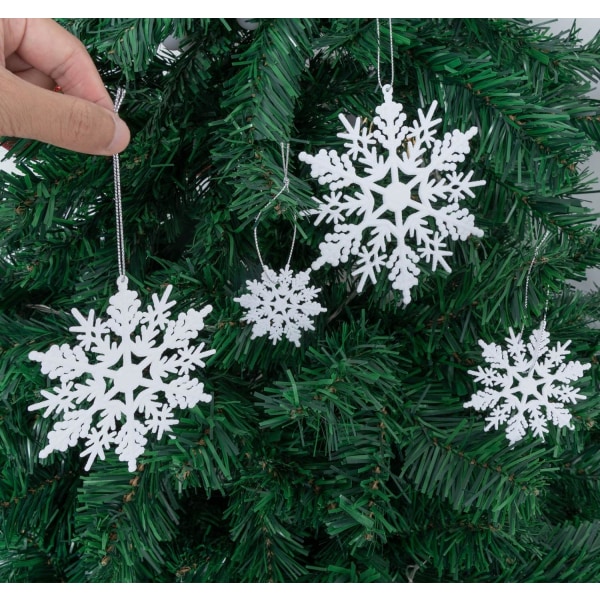 56 st glitter snöflinga hängande ornament vit snöflinga dekorasjon julgran