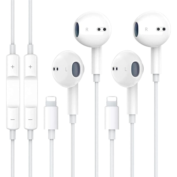 (2-PAKKE) iPhone EarPods Lightning Bluetooth og kontroller (kompatibel med 11/12/13/14 PRO MAX)