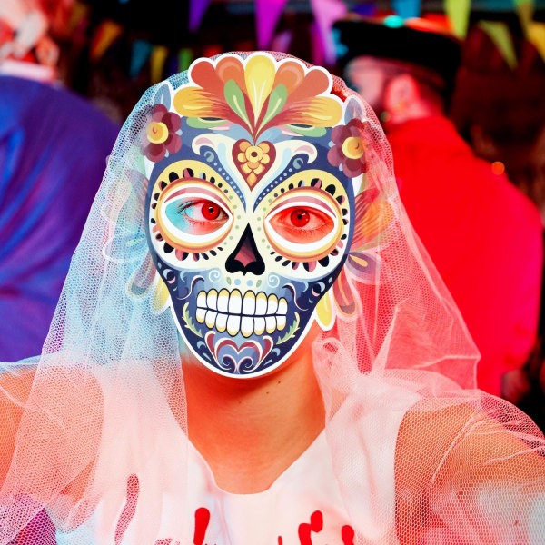 CHEERYMAGIC Day of The Dead Pappersmaske, 6. Halloween Paper Skull Mask Maskerad Festmask Mexikansk dekormask