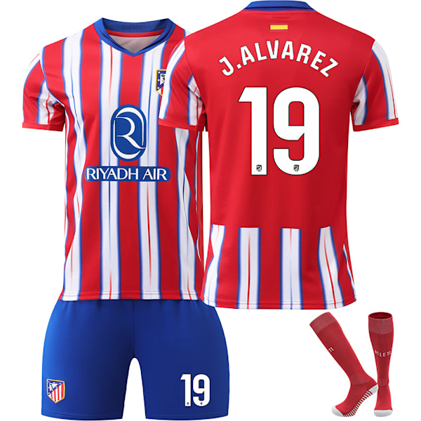 2024-2025 Atletico Madrid hjemmebane fodbolduniform nr. 7 Griezmann trøjesæt med sokker og beskyttelsesudstyr til mænd{HONGDE} NO.7  socks + protective gear #26
