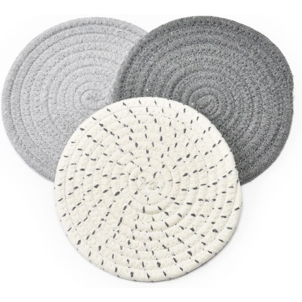 Sæt med 3 grydelapper Trivet Pure Weave Hot Pot Holder-grå